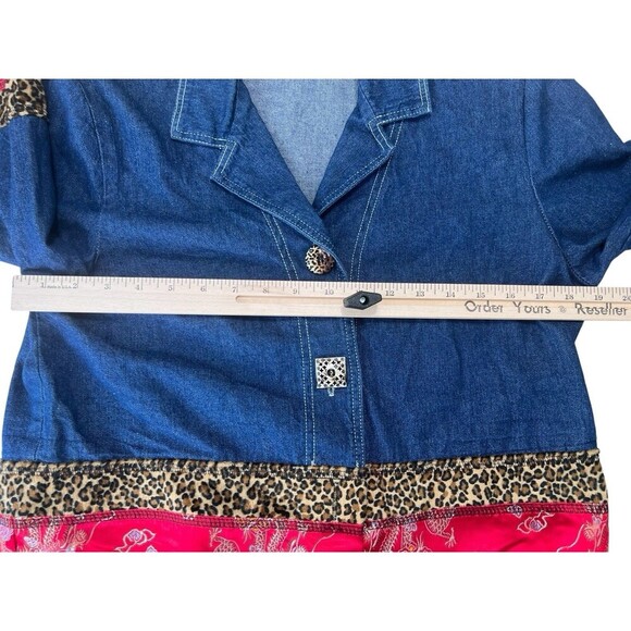 Vtg Nina Piccalino Sz 6 Boho Denim Crop Jacket Leopard Oriental 3/4 Sleeve USA - Picture 5 of 8